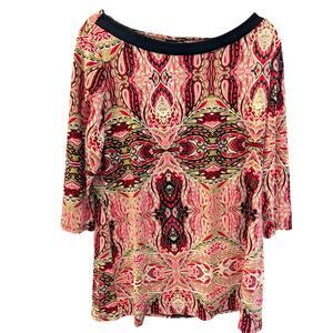 East 5th Large Multicolor Paisley Print Top 3/4 Sleeve Stretch Blouse